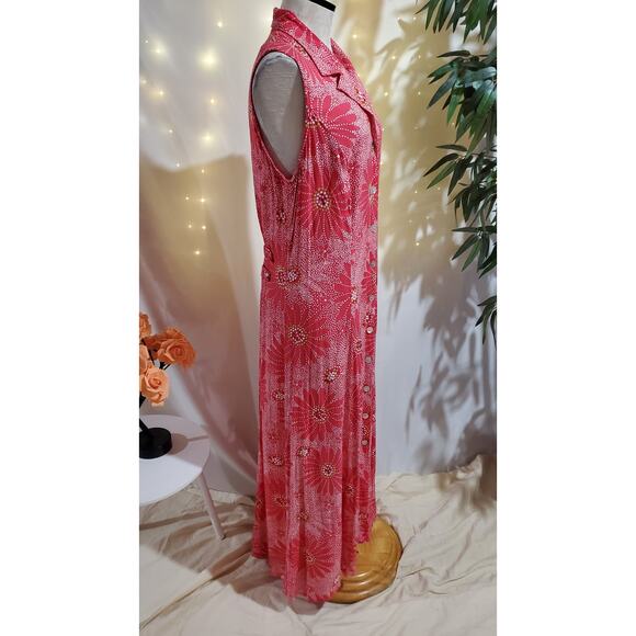 Vtg 90s Y2K JBS Ltd Shell Button Floral Smocked Maxi Dress Size 14 Pink Fairy - Picture 4 of 10